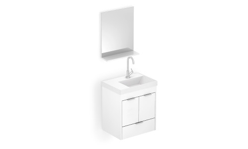 Kit Gabinete 2 Portas 50x36 Lavatório Integrado e Espelho Net Branco – Celite - B60003M300